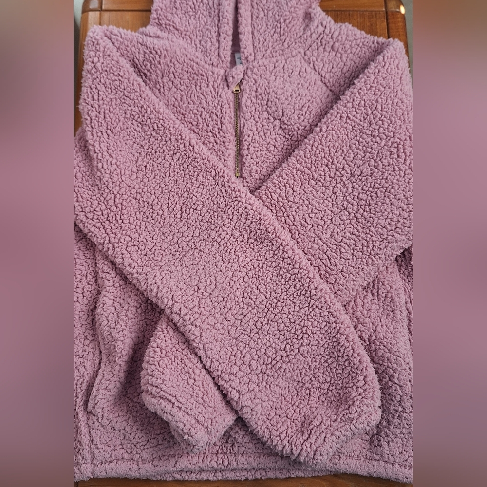 Old Navy Sherpa Fleece Hoodie 1/4 Zip Sweatshirt Pockets Pink Kids XXL Womens XS